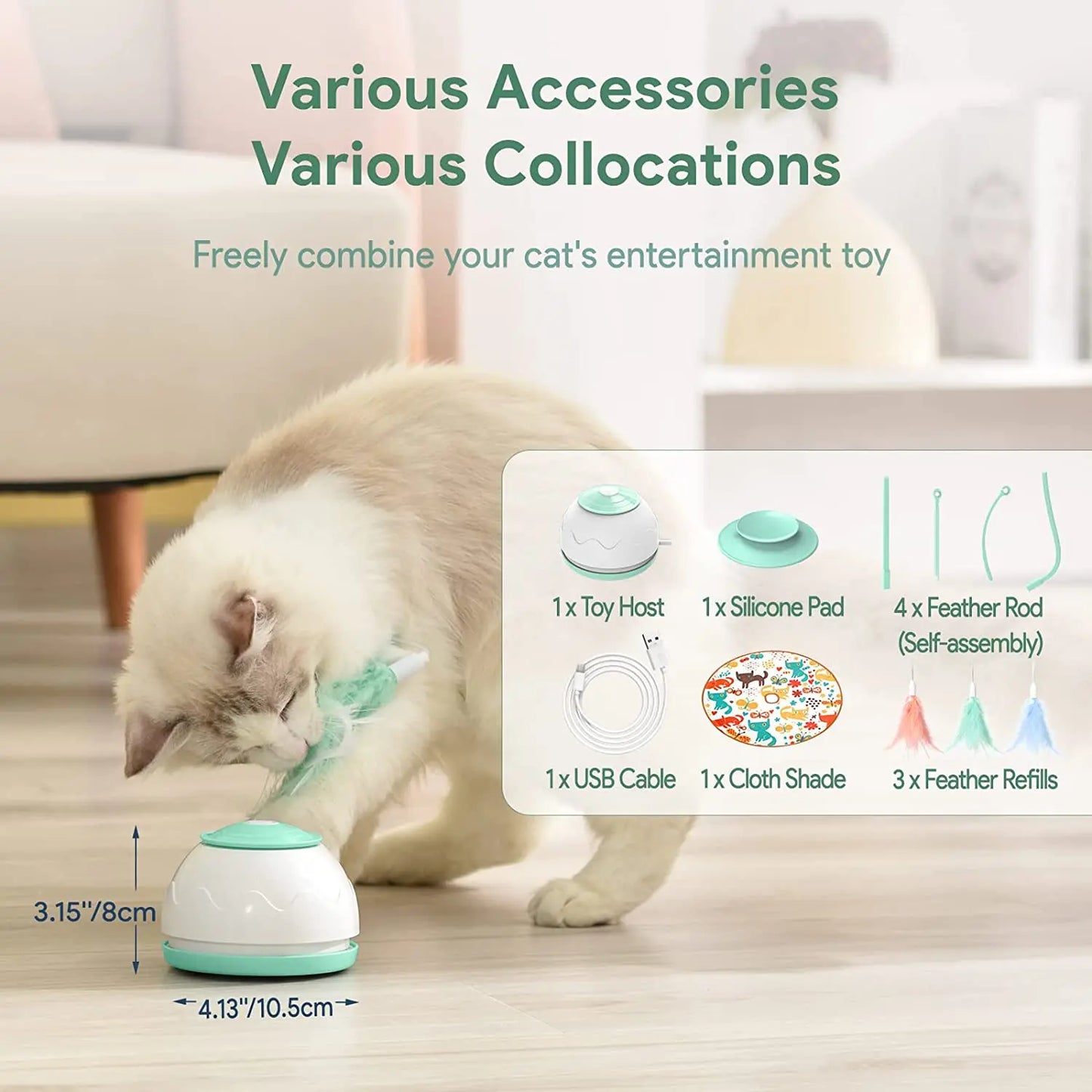 Automatic Motion Cat Toys-4 Modes Interactive Motorized Wand Toys,3 Feathers,Electronic Exercise Pet Toy for Indoor Cats