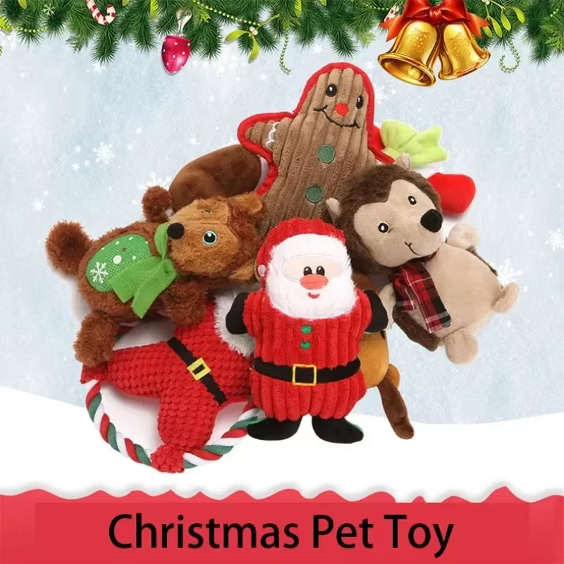 Dog Chewing Toy Xmas Pet Plush Noise Santa Elk Gingerbread Man Donut Cat Dog Christmas Series Cartoon Dog Toy Plush Squeak Toys