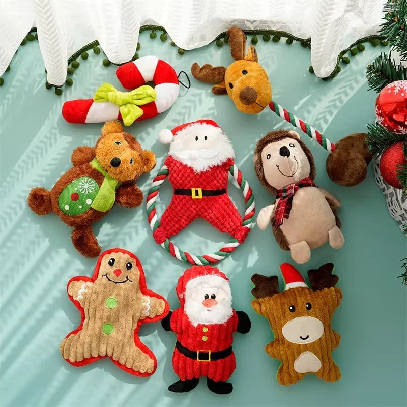 Dog Chewing Toy Xmas Pet Plush Noise Santa Elk Gingerbread Man Donut Cat Dog Christmas Series Cartoon Dog Toy Plush Squeak Toys