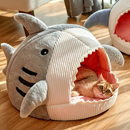 Warm Cat Beds Cartoon Shark Pet Cave Beds Sweet Kittens Basket Cushion Cat Pillow Mat Tent Puppy Nest Cave Pet Goods