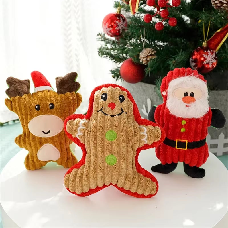 Dog Chewing Toy Xmas Pet Plush Noise Santa Elk Gingerbread Man Donut Cat Dog Christmas Series Cartoon Dog Toy Plush Squeak Toys