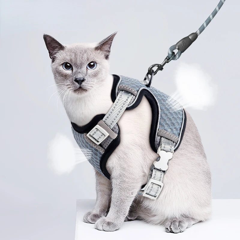 Cat Harness and Leash for Walking, Small Cat Harness Escape Proof Cat Harness Large, Adjustable Cat Harness Reflective