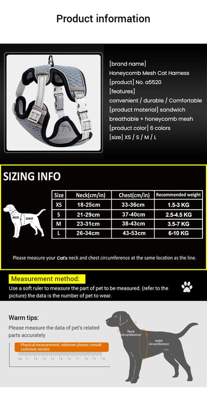 Cat Harness and Leash for Walking, Small Cat Harness Escape Proof Cat Harness Large, Adjustable Cat Harness Reflective