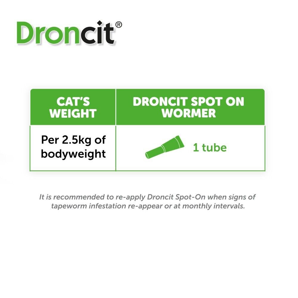 Droncit Spot on Wormer for Cats 4 Pipettes - 4 Month Tapeworm Worming Treatment