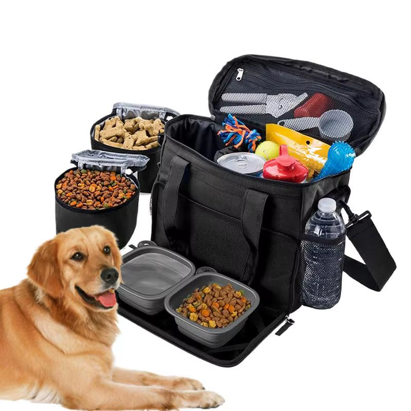 Travel Dog Bag Pet Travel Bag Kit Dog Carrier Travel Pet Travel Organizer Backpack with 2 Food Storage Containers Pet Supplies