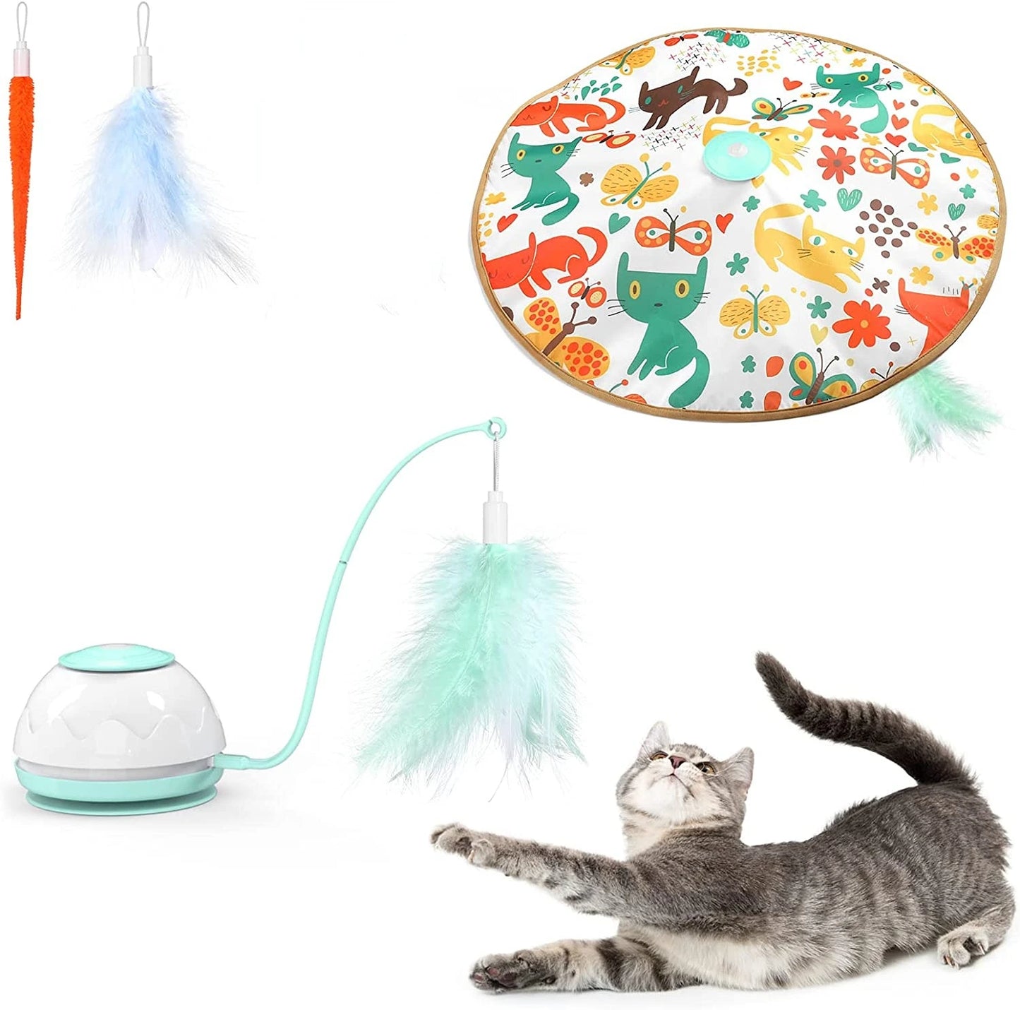 Automatic Motion Cat Toys-4 Modes Interactive Motorized Wand Toys,3 Feathers,Electronic Exercise Pet Toy for Indoor Cats