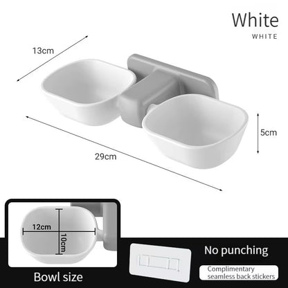 1PCS Wall Mounted Cat Bowl Pet Feeding Bowl Double Bowls Cat Dog Hanging Water Bowl Adjustable Height Food Basin for Pet