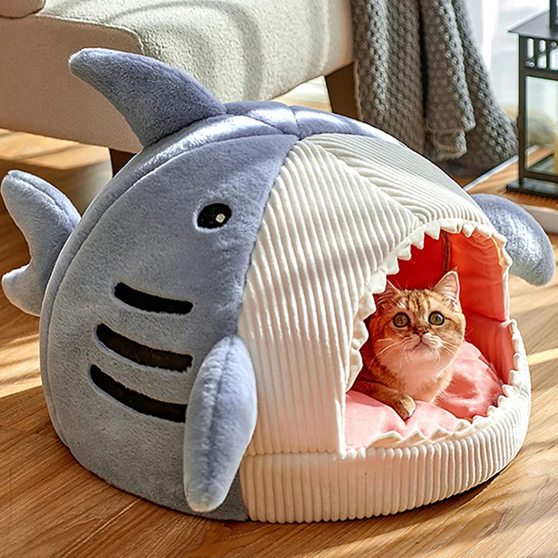 Warm Cat Beds Cartoon Shark Pet Cave Beds Sweet Kittens Basket Cushion Cat Pillow Mat Tent Puppy Nest Cave Pet Goods