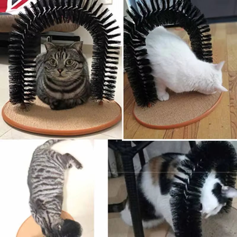 Cat Toy Arch Self Groome Pamper Feline with a Massage Grooming Rubbing Brush with Scratching Pad Toy for Cats Interactive Toys