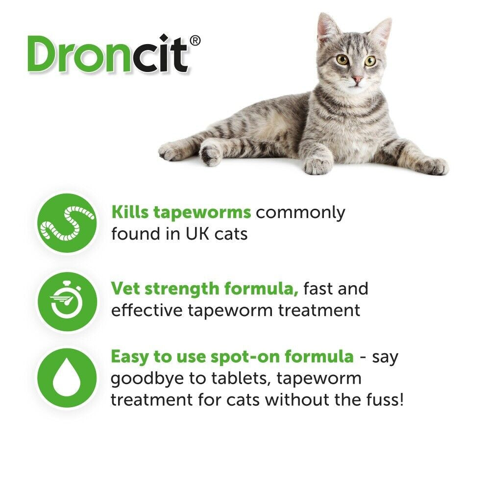 Droncit Spot on Wormer for Cats 4 Pipettes - 4 Month Tapeworm Worming Treatment