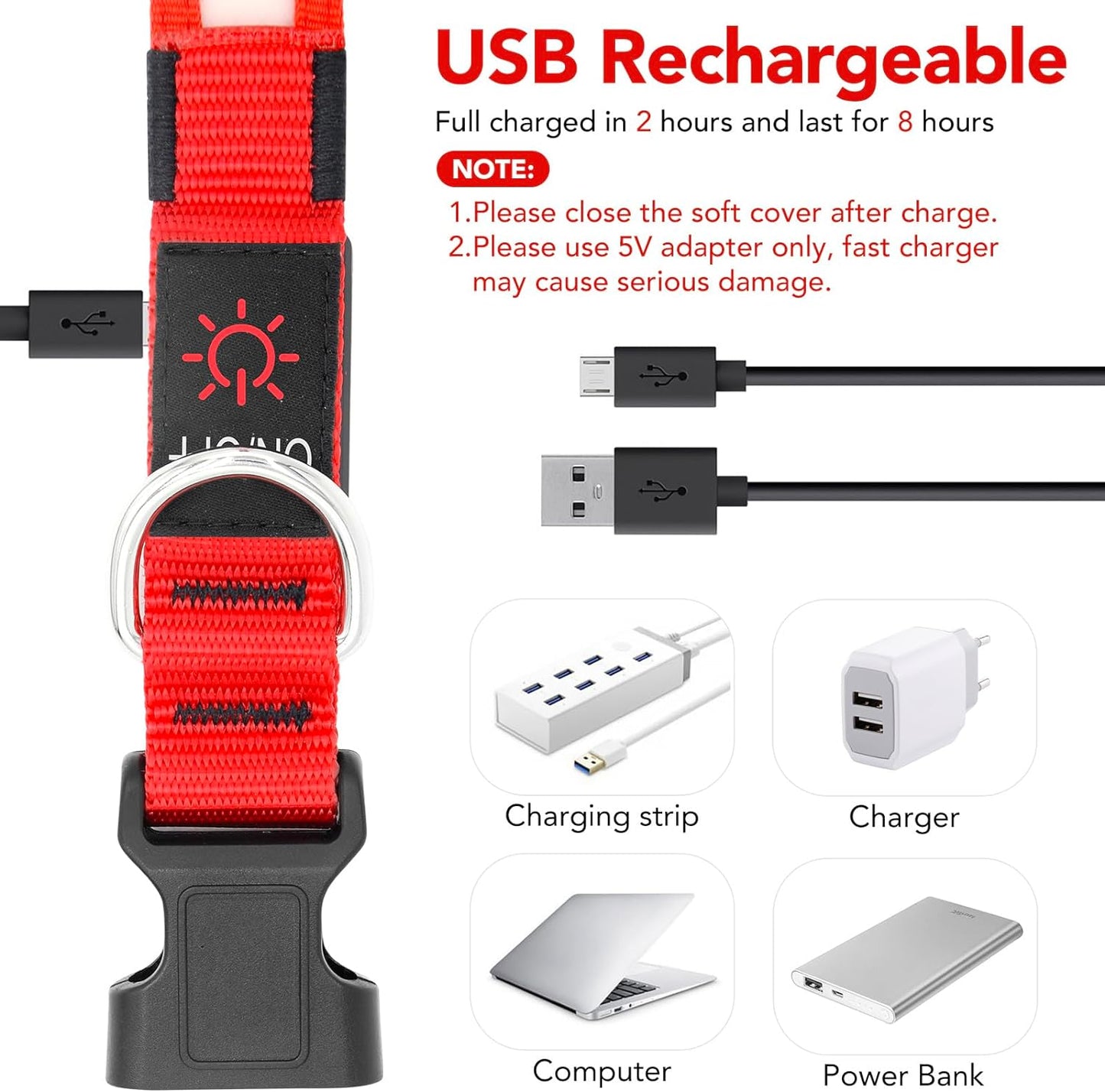 Super Bright LED USB Rechargeable Dog Collar