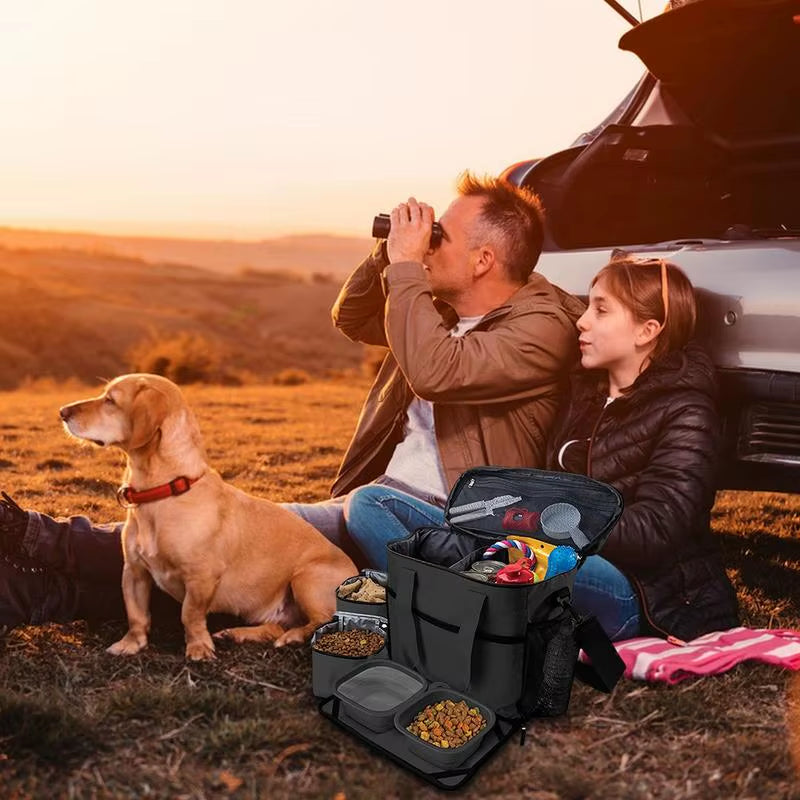 Travel Dog Bag Pet Travel Bag Kit Dog Carrier Travel Pet Travel Organizer Backpack with 2 Food Storage Containers Pet Supplies