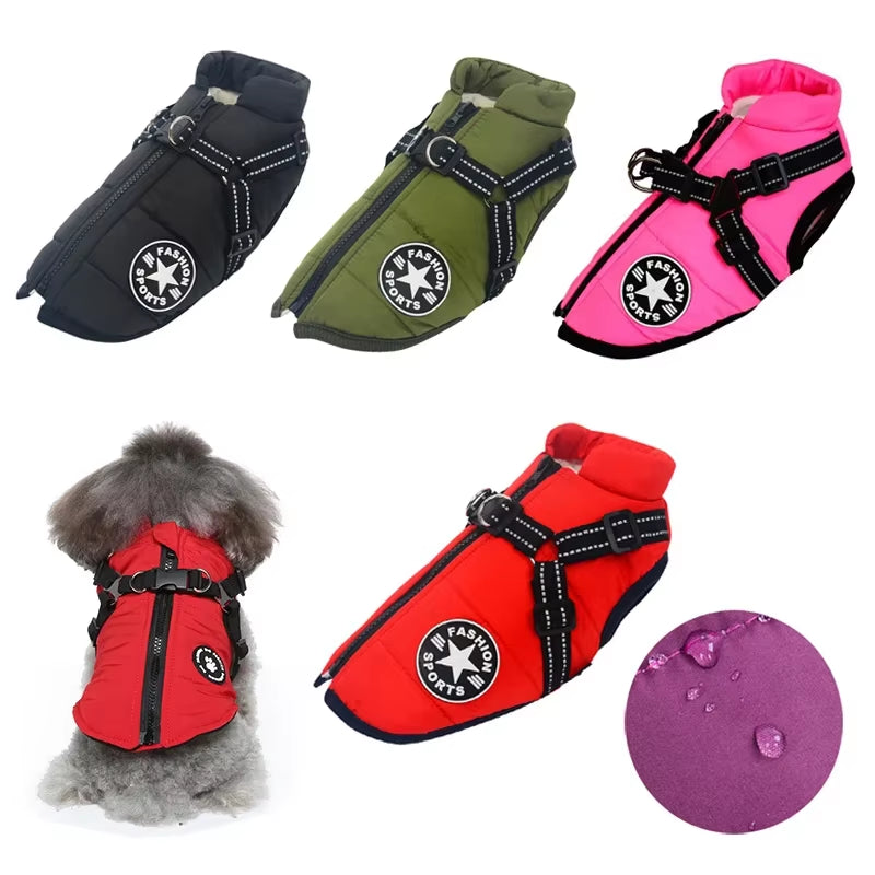 Winter Dog Clothes for Small Dogs Warm Fleece Large Dog Jacket Waterproof Pet Coat with Harness Chihuahua Clothing Puppy Costume